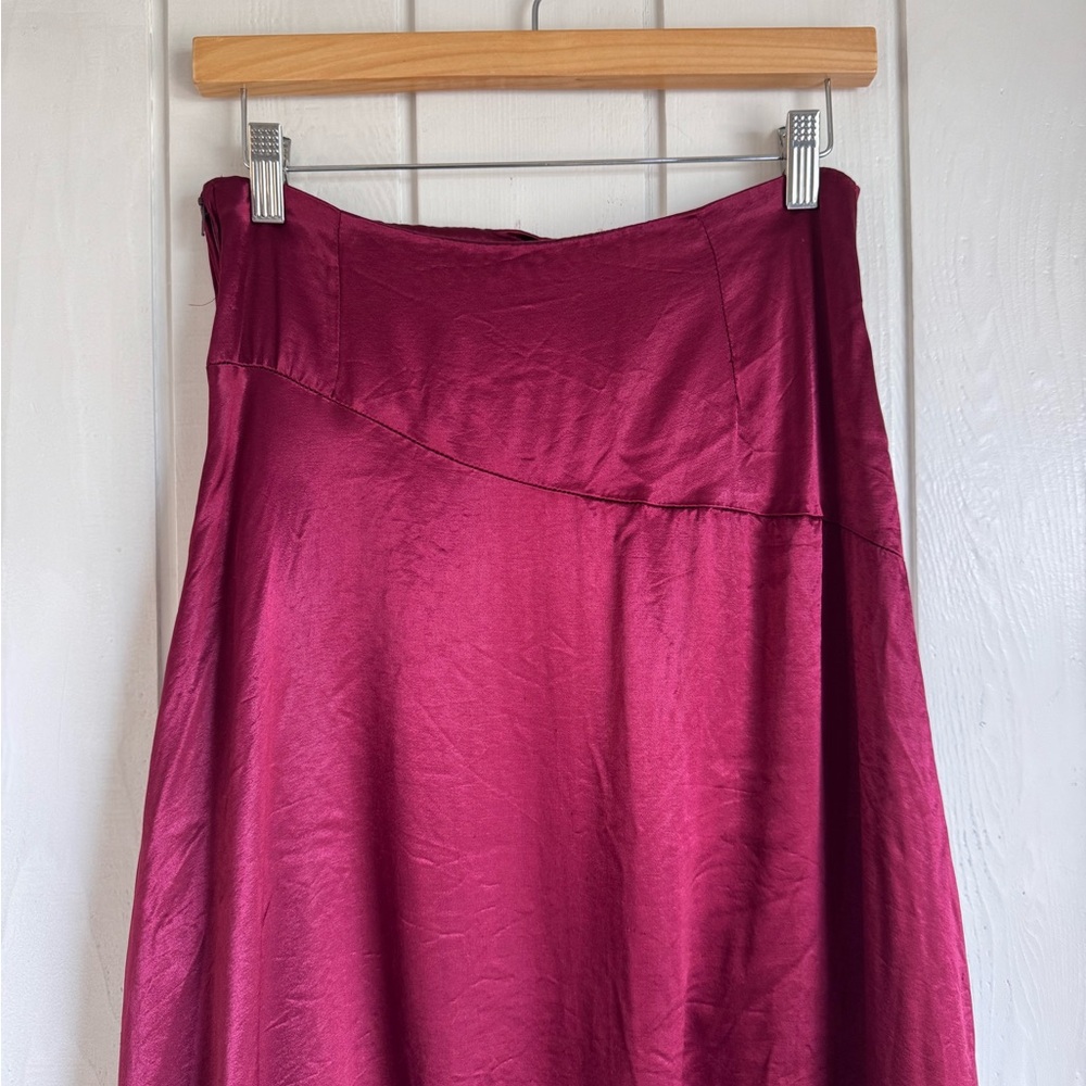 Vintage Burdundy Satin Midi Skirt - Picture 5 of 7